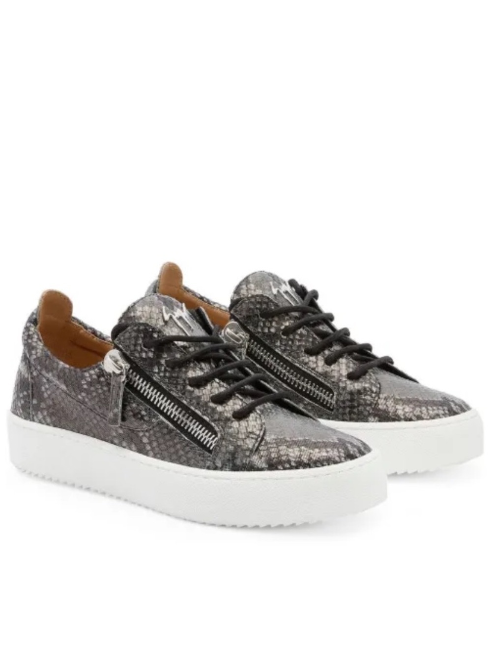 GUISEPPE ZANOTTI Gail Snakeskin Effect Low Top Sneakers Grey Black White Sz 41